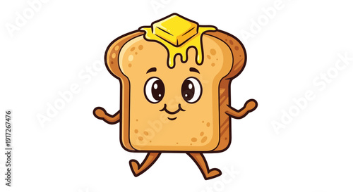 Adorable cartoon slice of toast with melting butter and happy face
