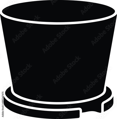 Black silhouette of a bucket with a saucer shaped base and rim Keywords: bucket, pail, container