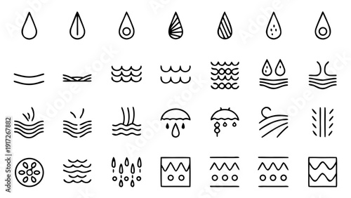 A complete collection of linear outline icons is showcased, representing essential aspects of hair care and styling