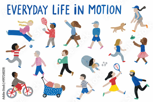 Illustrative depiction of diverse people engaged in everyday activities