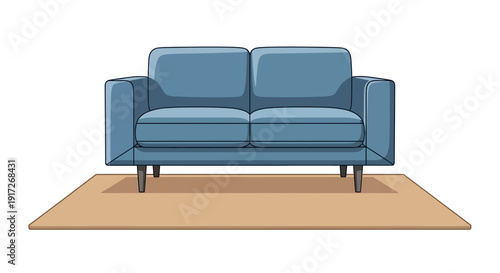 Blue Two-Seater Sofa on Tan Rug Illustration