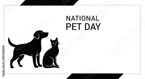 National pet day illustration with dog and cat silhouettes on white background