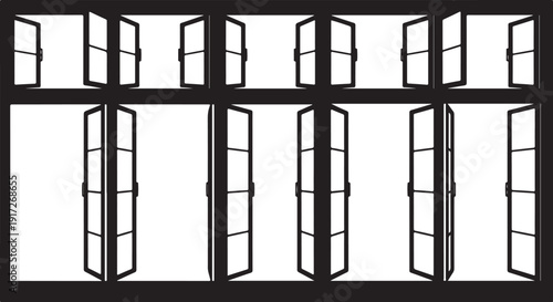 Multiple open windows with black frames and white background