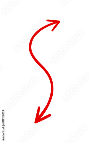 S-shaped red arrow with two opposing arrowheads on transparent background