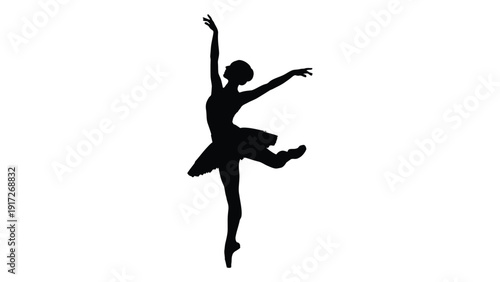 A silhouette of a ballet dancer in a dynamic mid-air pose with arms extended. isolated on white background, Vector