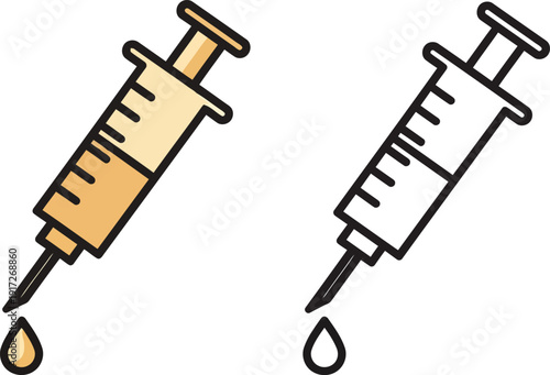 Vector Illustration of Medical Syringes with Liquid Droplets for Healthcare and Pharmacy