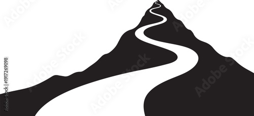 Winding Road to Mountain Peak in Black and White