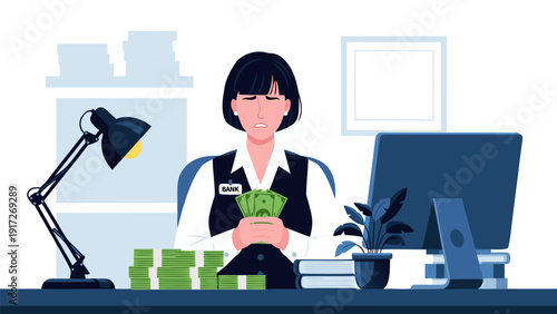 Vector illustration of airport staff handling luggage at a baggage scanner with a vector graphic representation