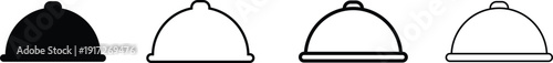 Food Cloche Icon Set Vector – Restaurant Serving Tray Dome Collection in Line and Solid Style