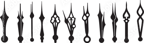 Collection of various clock hands and watch hands designs
