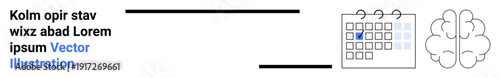 Time management, cognitive planning, psychology, organization, behavior analysis, productivity. Calendar with a marked date and a brain icon connected to text. Time management and cognitive planning