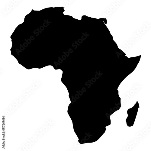 Africa Continent Solid Black Vector Isolated on transparent Background