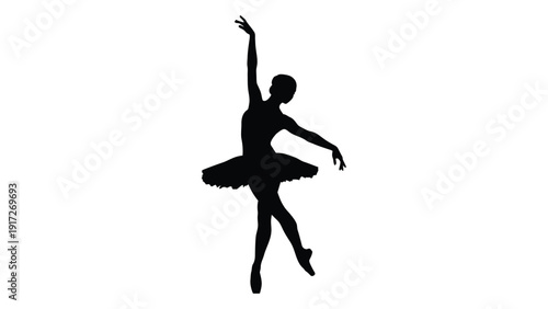 Elegant silhouette of a ballet dancer in mid-performance pose isolated on white background, Vector