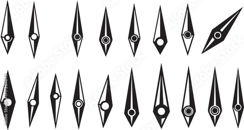 Collection of various sharp black and white arrowheads isolated