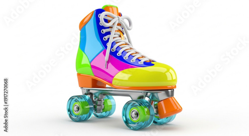 Colorful roller skate with white laces on a white background