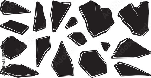 Broken Black Pieces on White Background Illustration Design