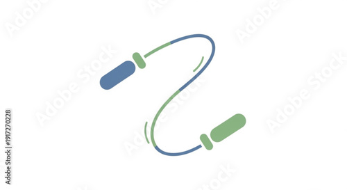 Jump rope with blue and green handles and cord on white background for fitness