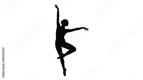 A silhouette of a dancer in a dynamic pose with one leg extended and arms outstretched isolated on white background, Vector