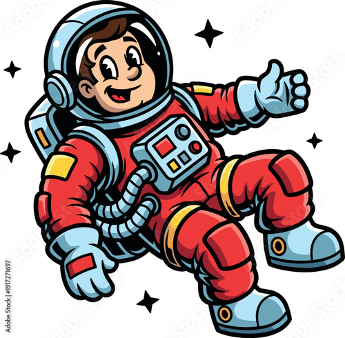 Cartoon astronaut floating in space with stars