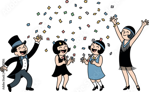 People celebrating with confetti in the air happily together