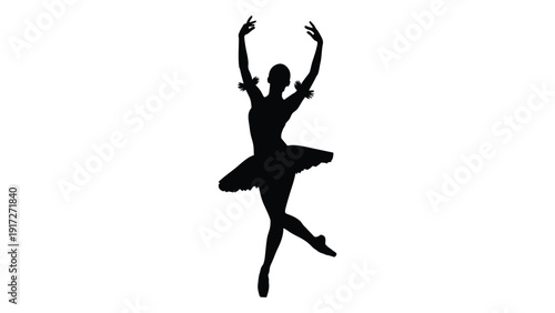 Elegant silhouette of a ballerina in a graceful mid-jump pose isolated on white background, Vector
