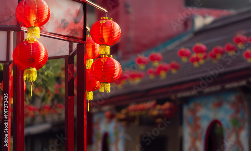 Photography Lunar new year lantern decorated in chinatown area.