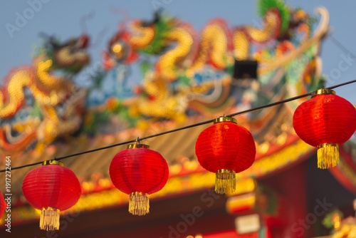 Photography Lunar new year lantern decorated in chinatown area.