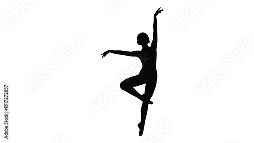 Elegant black silhouette of a ballet dancer in a dynamic pose isolated on white background, Vector