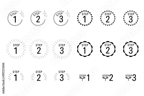 フローチャート・ステップ番号つきアイコンセット