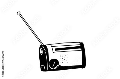手書きの携帯ラジオのイラスト　防災グッズと情報収集　ベクター素材