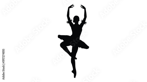 A silhouette of a ballet dancer performing a grand jete with arms raised isolated on white background, Vector