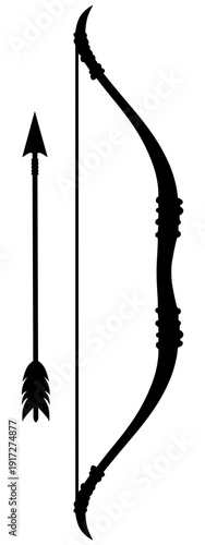 Medieval Bow and Arrow Silhouette Vector Illustration