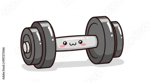 Cute cartoon dumbbell with smiling face for fitness and workout motivation