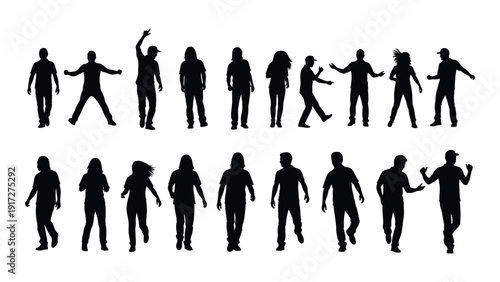 Silhouettes of people engaged in various activities and poses isolated on white background, Vector