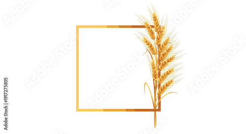 Minimalist square golden frame with several ripe golden wheat stalks leaning against the right side for a refined and natural harvest design.