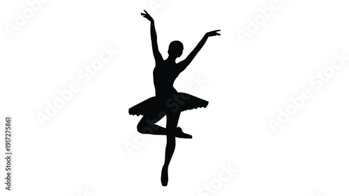Elegant silhouette of a ballerina in a graceful mid-air pose with arms outstretched isolated on white background, Vector