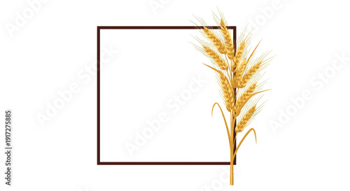 Simple dark brown square frame with a bunch of golden wheat stalks placed on the right side for a classic and natural harvest theme.