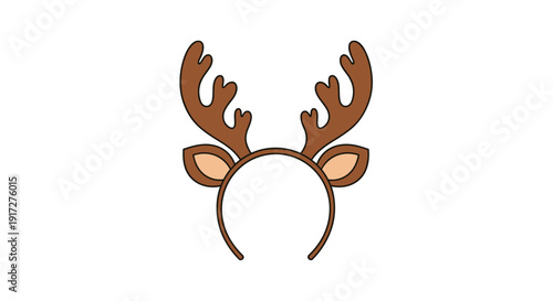 Cartoon illustration of a reindeer antler headband with brown ears designed for holiday parties and Christmas celebrations.