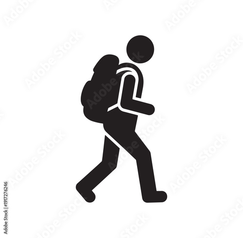 man with backpack walking alone on white background