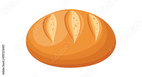Illustration of a freshly baked golden brown loaf of bread with three slashes on top against a white background.