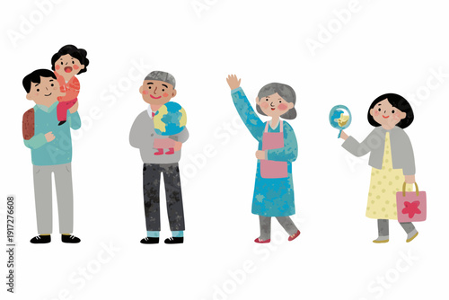 A cheerful illustration depicts a multi generational family celebrating together
