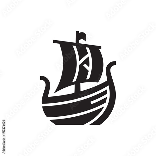 A Modern Black and White Nautical Maritime Vessel Icon.