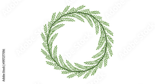 Elegant circular wreath composed of delicate green leafy branches and vines creating a natural and organic frame.