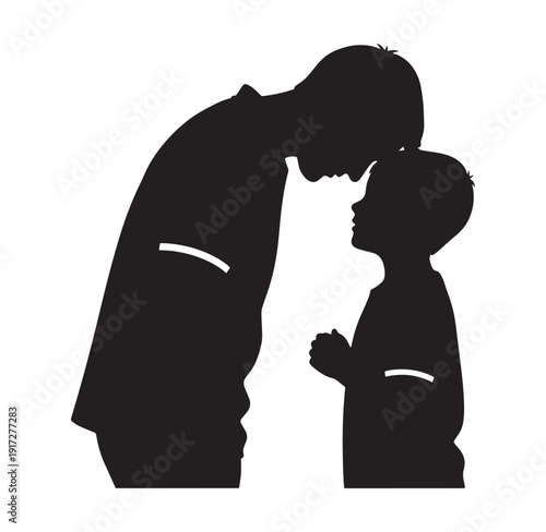 silhouette of a man and a child touching foreheads in a gentle moment