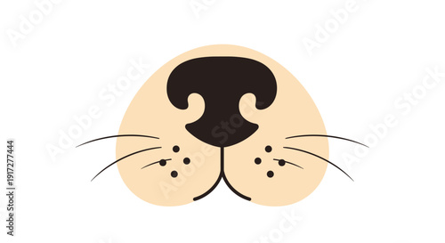 Stylized illustration of a cute animal nose with whiskers featuring a black nose and a soft light peach muzzle area.
