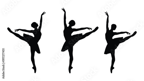 Three ballet dancers performing on stage in a synchronized routine. isolated on white background, Vector