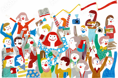 A cheerful illustration depicting a diverse group of people celebrating together