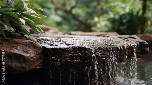 Wallpaper Mural Water Flows Over Smooth Rock in Lush Green Nature Setting Torontodigital.ca
