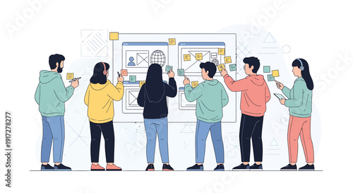 Team Brainstorming Session: Creative Idea Generation and Planning on Whiteboard