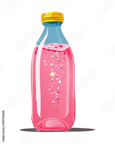 Zesty pink limeade with fresh lime slices and mint in a glass for a cooling summer garden party - Vector Illustration
